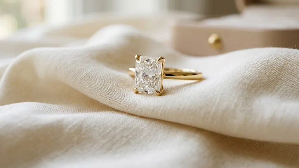 Radiant cut lab-grown diamond engagement ring in yellow gold