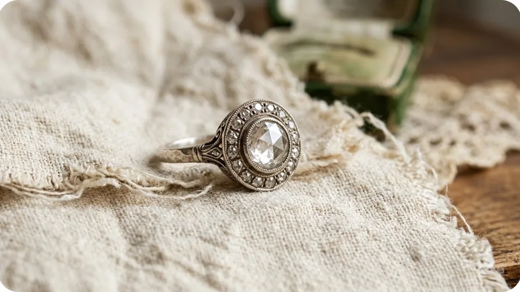 Vintage rose cut diamond ring in sterling silver